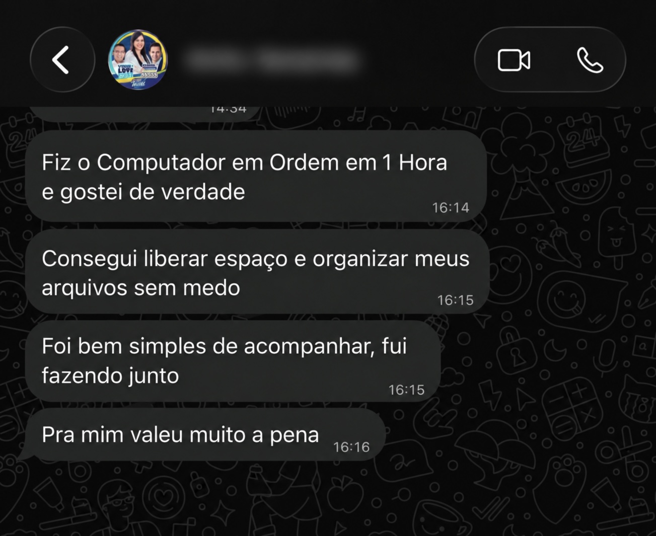 Relato de cliente que colocou o computador em ordem 1